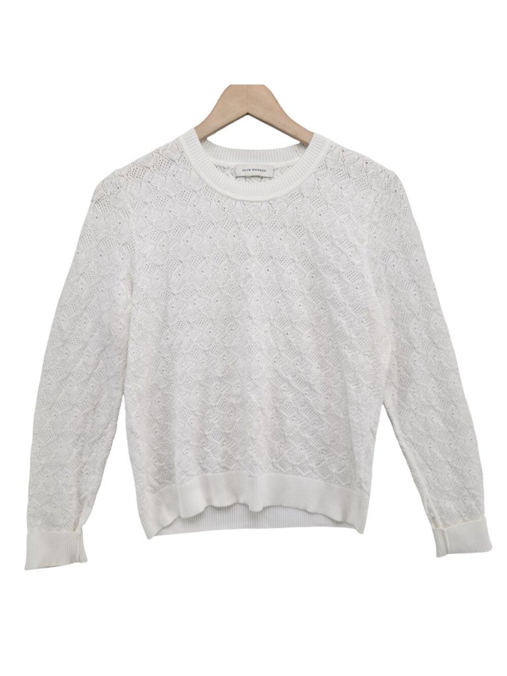 Club Monaco White Crewneck Pointelle Knit Sweater